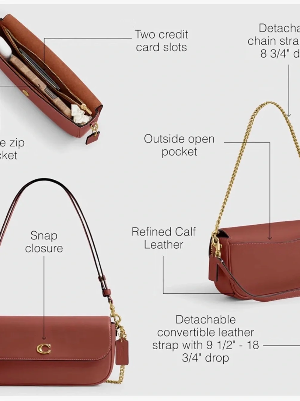 Coach Brook Flap Bag with Chain in dark peach